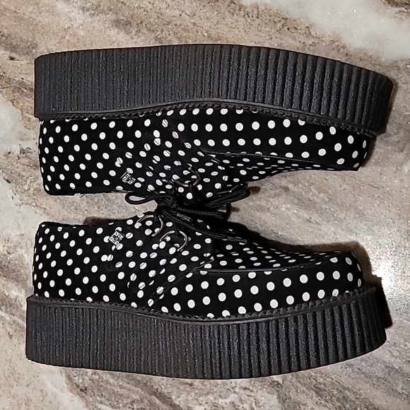 T.U.K sz M7/W9 Black & White Polka Dot Suede Creepers - Picture 8 of 14